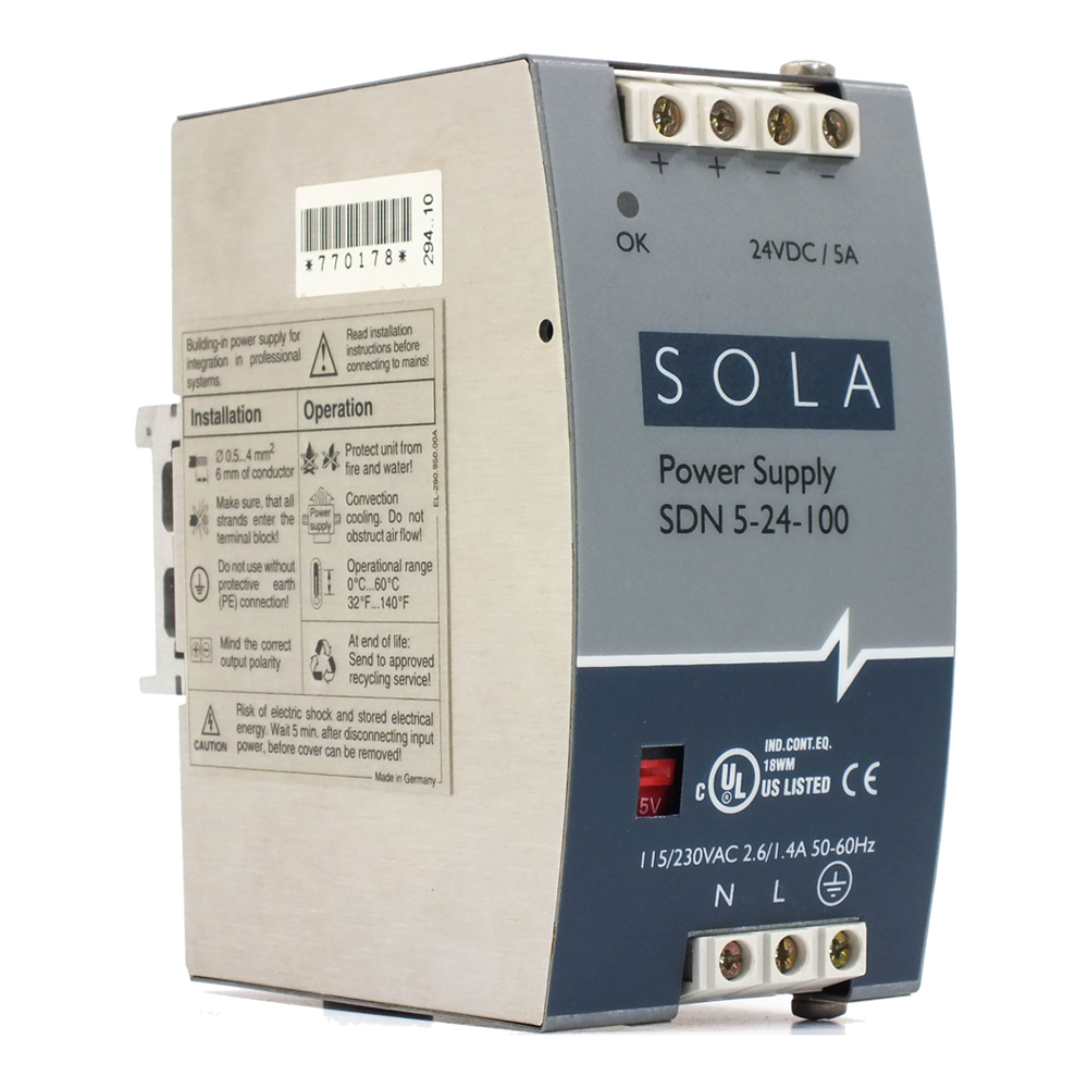 SDN4-24-100LP SDN-P Compact Power Supply, 115/230 V AC Input, 24 VDC Output, 92 W Power Rating, 1.8/1 A, DIN Rail Mount