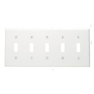 88023 Standard Size Traditional Wall Plate, 5 Gangs, 9.99 in W x 4.5 in H, Thermoset, White