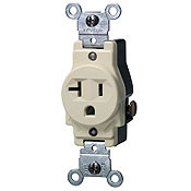 5801-T Heavy Duty Grounding Narrow Body Straight Blade Receptacle, 125 V AC, 20 A, 2 Poles, 3 Wires, Light Almond