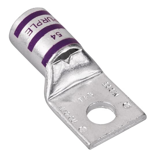 54112 Color-Keyed 54100 1-Hole Non-Insulated Compression Lug With Peep Hole, 4/0 AWG Copper Conductor, Die Code: 54, 3/8 in Stud, Copper