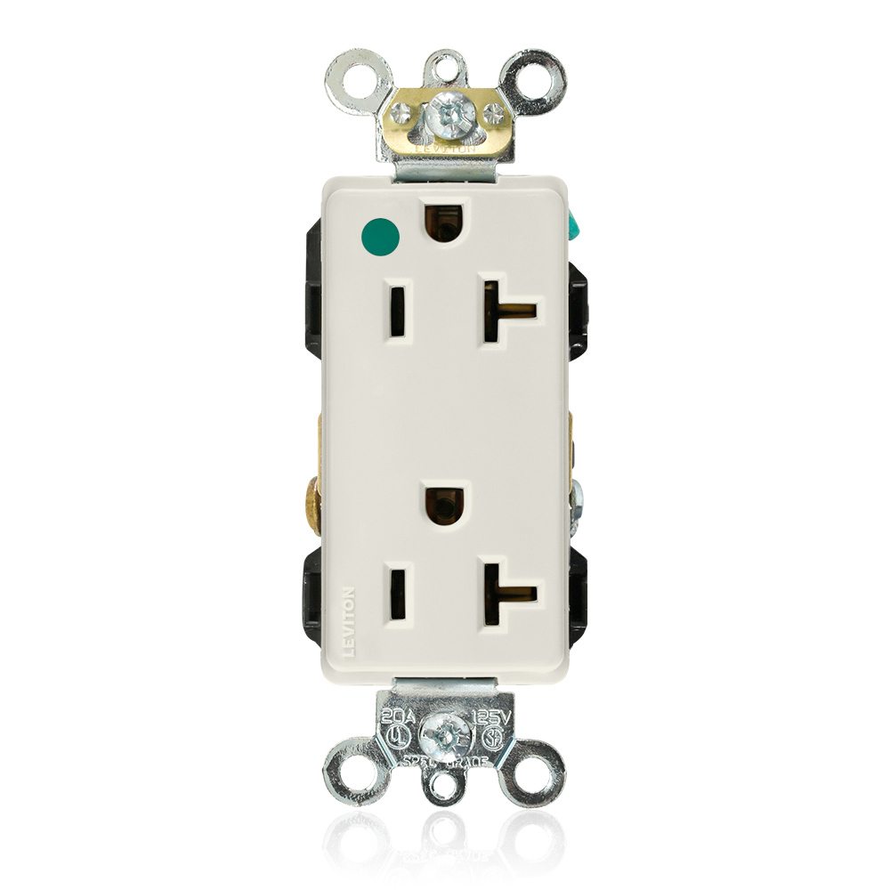 16362-HGT Decora Plus 1-Phase Duplex Extra Heavy Duty Self-Grounding Straight Blade Receptacle, 125 V AC, 20 A, 2 Poles, 3 Wires, Light Almond