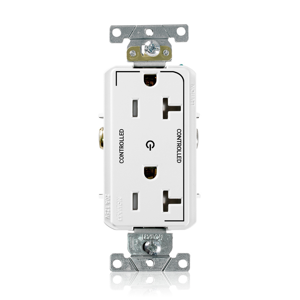 TDR20-S2W Decora Duplex Self-Grounding Straight Blade Receptacle, 125 V AC, 20 A, 2 Poles, 3 Wires, White