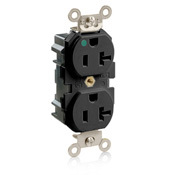 M8300-E Duplex Extra Heavy Duty Wide Body Straight Blade Receptacle, 125 V AC, 20 A, 2 Poles, 3 Wires, Black