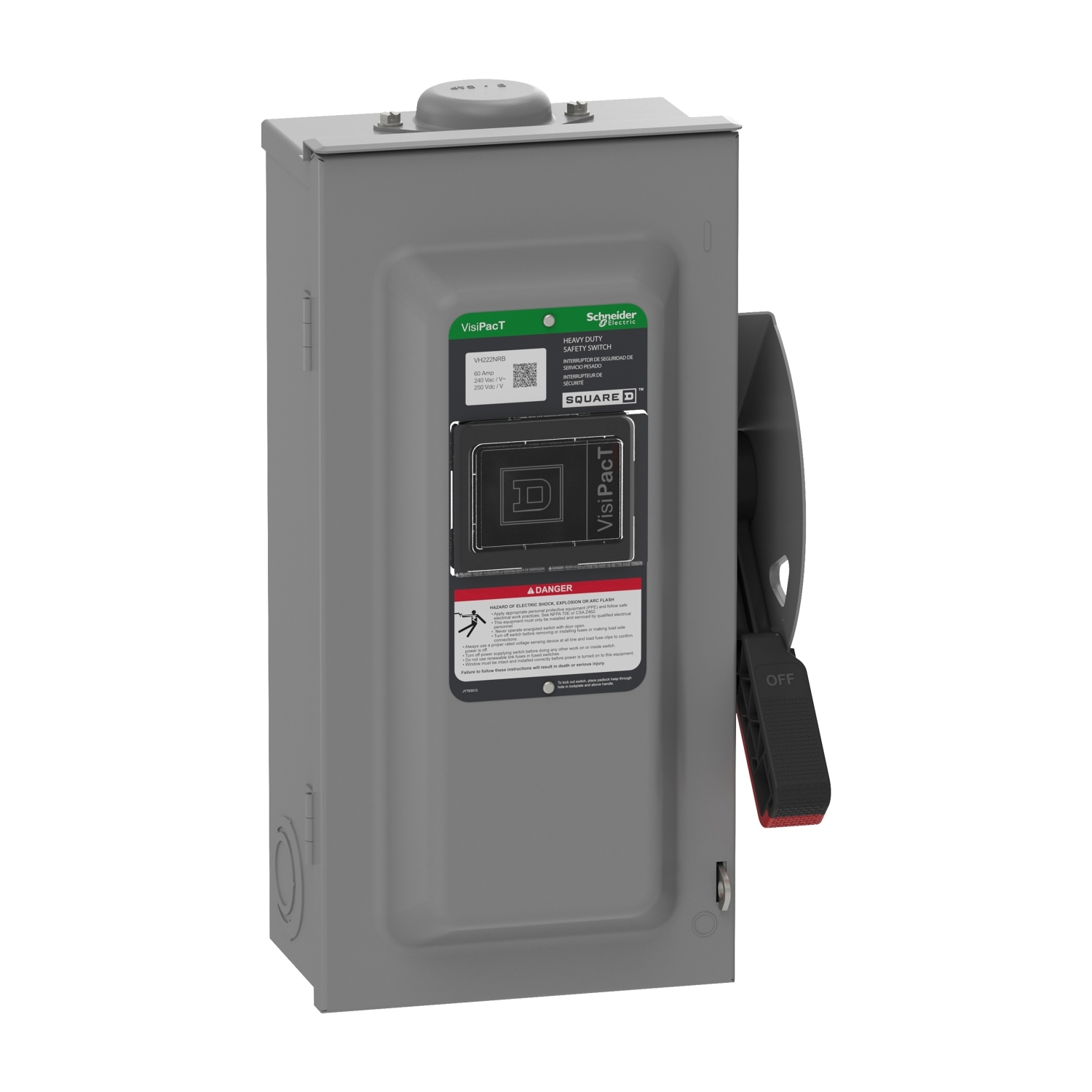 VH222NRB Heavy Duty Fusible Disconnect Safety Switch, 240 VAC, 250 VDC, 60 A, 3, 7.5, 10, 15 hp, 2 Poles