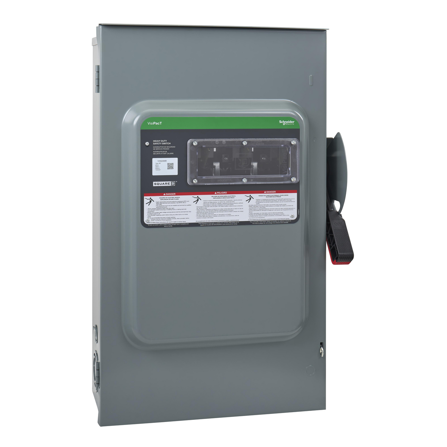 VH324NR Heavy Duty Fusible Disconnect Safety Switch, 240 VAC, 250 VDC, 200 A, 15, 25, 40, 60 hp, 3 Poles