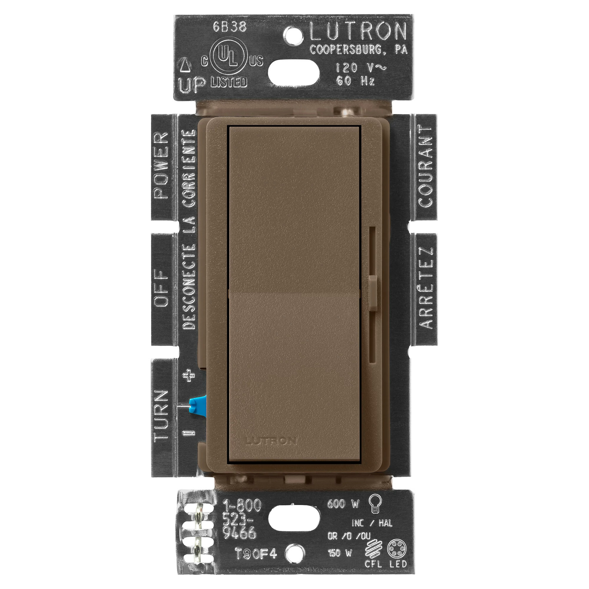 DVSCCL-153P-EP Diva LED+ Dimmer Switch, No Neutral Required, 150W LED, 1 Pole/3-Way, 120V, Espresso