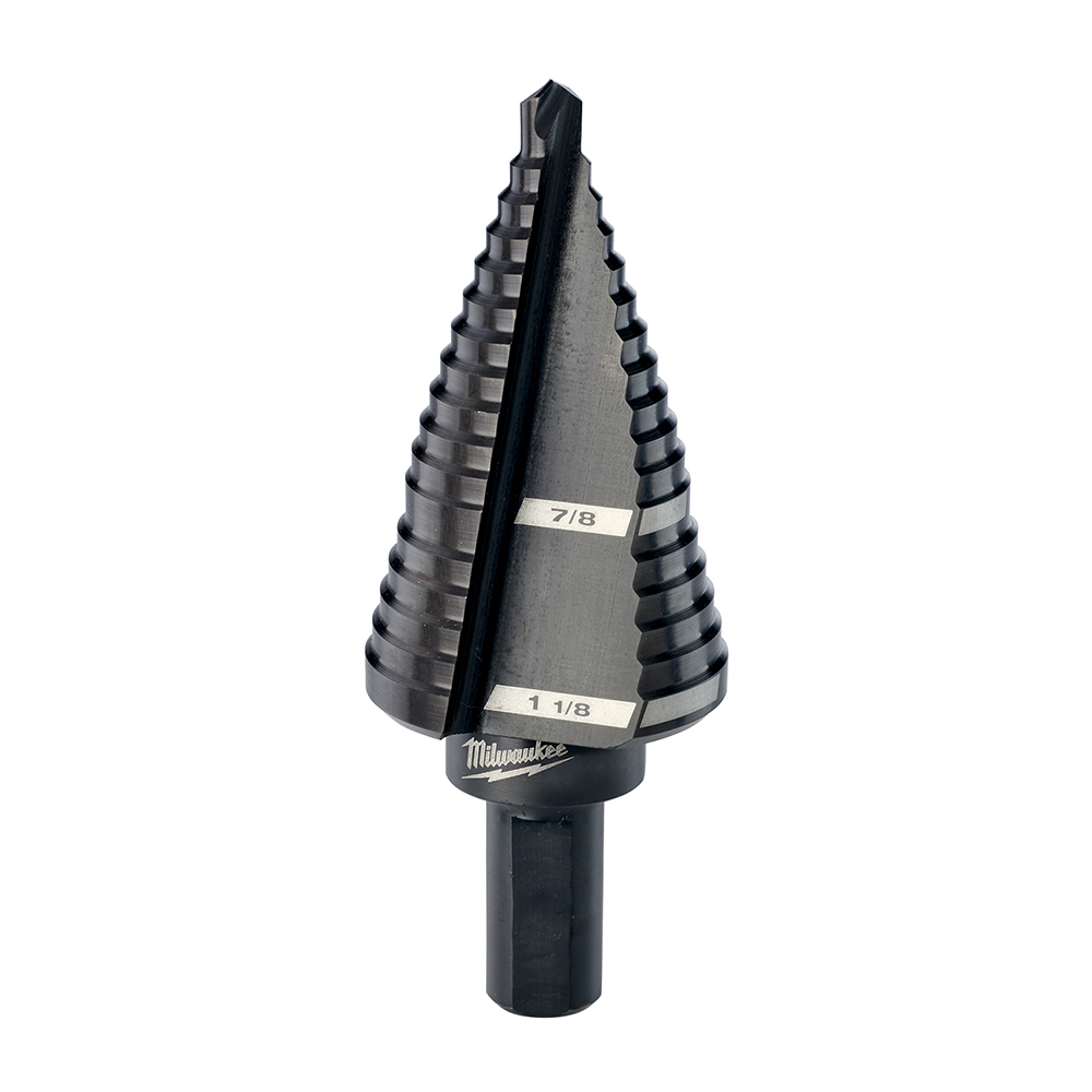 48-89-9209 Step Drill Bit, 7/8 in Dia Min Hole, 1-1/8 in Dia Max Hole, 2 Steps, HSS, 2 Hole Sizes, 3/8 in Shank