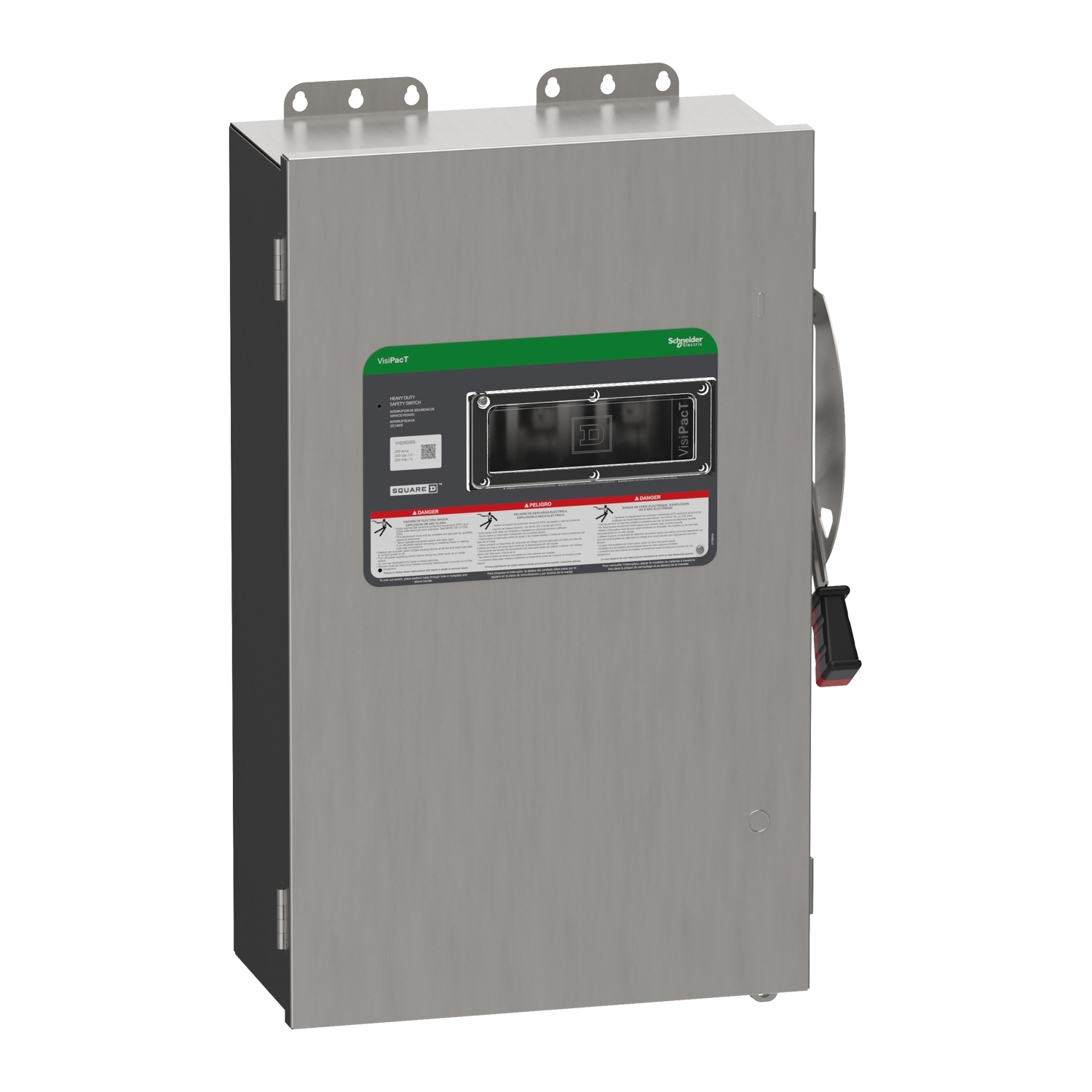 VH224DSGL Heavy Duty Fusible Disconnect Safety Switch, 240 V AC/250 V DC, 200 A, 15, 25, 40, 60 hp, DPST Contact, 2 Poles