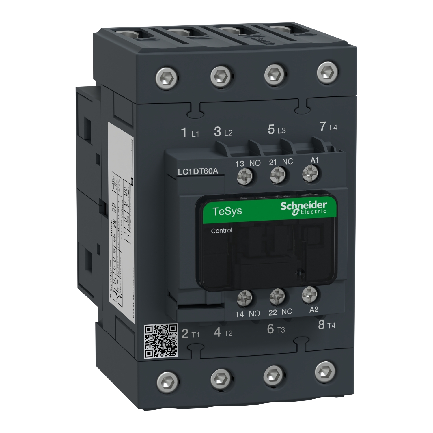 LC1DT60AG7 TeSys D Non-Reversing IEC Contactor With Safety Cover, 120/690 V AC, 300 V DC V Coil, 60 A, 4NO Contact, 4 Poles