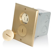 25249-TFN Duplex Self-Grounding Tamper Resistant Straight Blade Floor Box Receptacle Assembly, 125 V AC, 15 A, 2 Poles, 3 Wires, Ivory