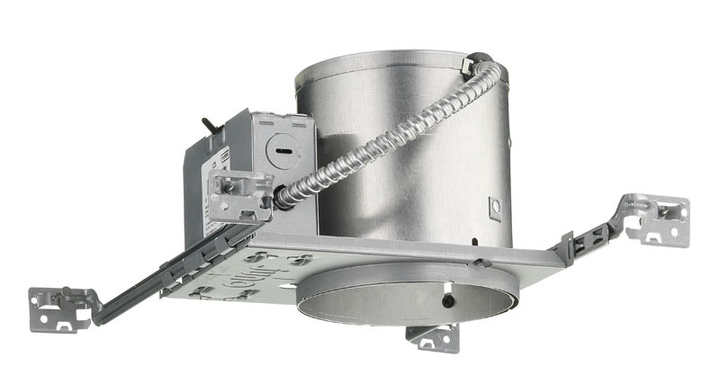 IC25 W Adjustable New Construction Shallow Round Downlight Housing, Incandescent Lamp, Insulated Insulation, 120 VAC, 5-5/8 in Ceiling Opening
