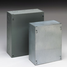 Type 1 junction boxes, 24" height, 4" length, 18" width, NEMA 1, Screw cover, SC NK enclosure, Surface mounted, Medium single door, No knockout, Thru holes, Carbon steel