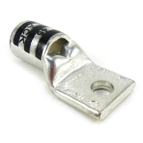54157 Color-Keyed 54100 1-Hole Non-Insulated Compression Lug With Peep Hole, 2/0 AWG Copper Conductor, Die Code: 45, 1/4 in Stud, Copper
