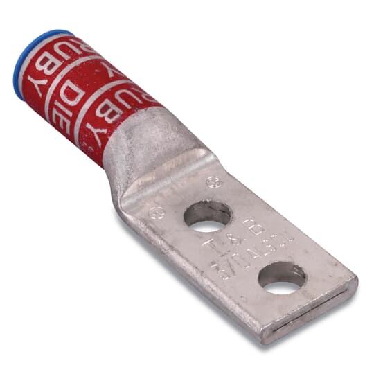 60242 Color-Keyed 2-Hole Non-Insulated Compression Lug Connector, 3/0 AWG Aluminum/Copper Conductor, Die Code: 60, 3/8 in Stud, Aluminum