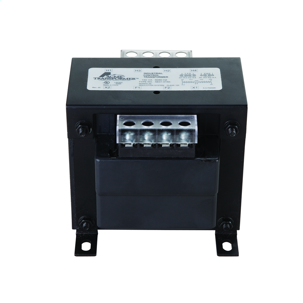 AE060150 AE Series Open Core and Coil Industrial Control Transformer, 220/440/230/460/240/480 V AC Primary, 110/115/120 VAC Secondary, 150 VA Power Rating, 50/60 Hz, 1 Phase