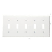 80723-I Standard Size Traditional Wall Plate, 5 Gangs, 9.99 in W x 4.5 in H, Thermoplastic, Ivory