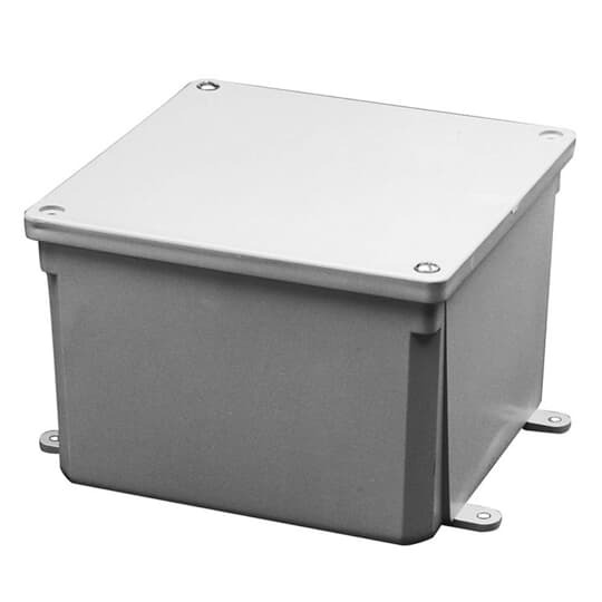 E989NNJ Carlon Non-Metallic Rigid Molded Junction Box, 3.69 in H x 3.69 in W x 2 in D, Screw Cover, NEMA 4/4X/6P NEMA Rating, PVC