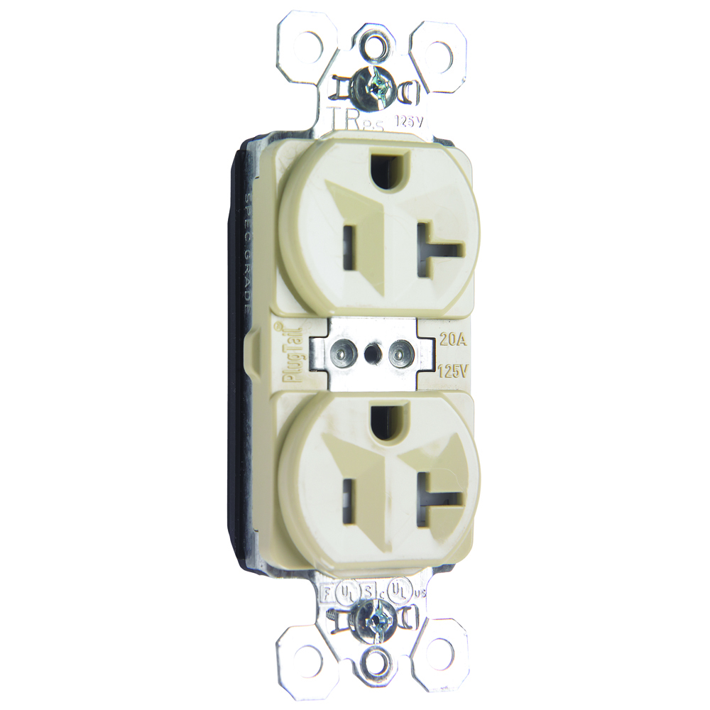 PTTR5362I PlugTail 20 Amp 125V Spec-Grade Duplex Receptacle, Ivory