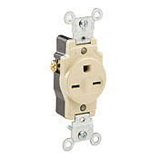 5029-W Heavy Duty Grounding Narrow Body Straight Blade Single Receptacle, 250 V AC, 15 A, 2 Poles, 3 Wires, White