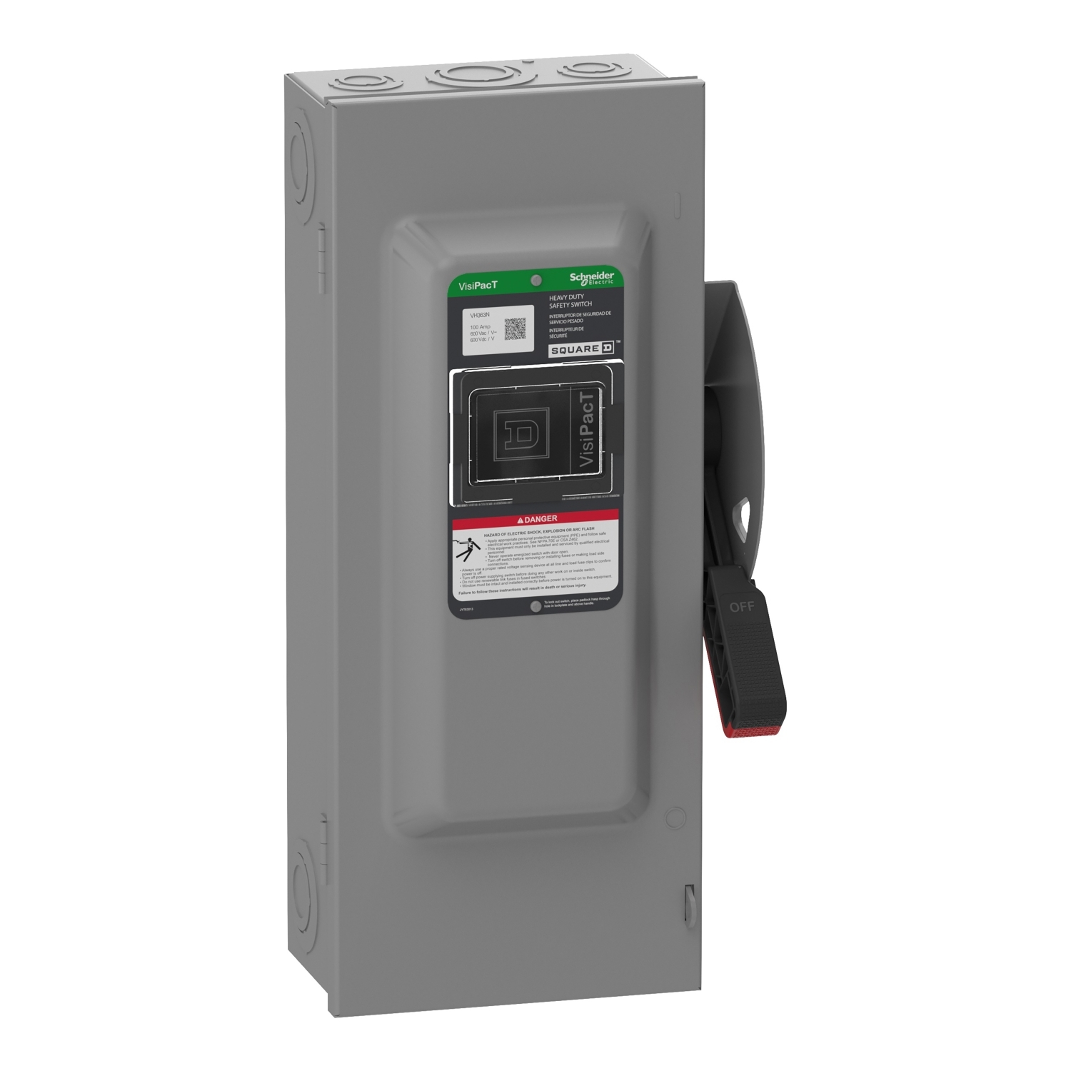 VH363N Heavy Duty Fusible Disconnect Safety Switch, 600 V AC, 600 V DC, 100 A, 25, 30, 50, 60, 100 hp, 3 Poles