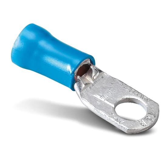 REV717 Sta-Kon RE Series Insulated Ring Terminal, 6 AWG Conductor, 1.65 in L, Brazed/Overlapped Seam Barrel, Copper, Blue