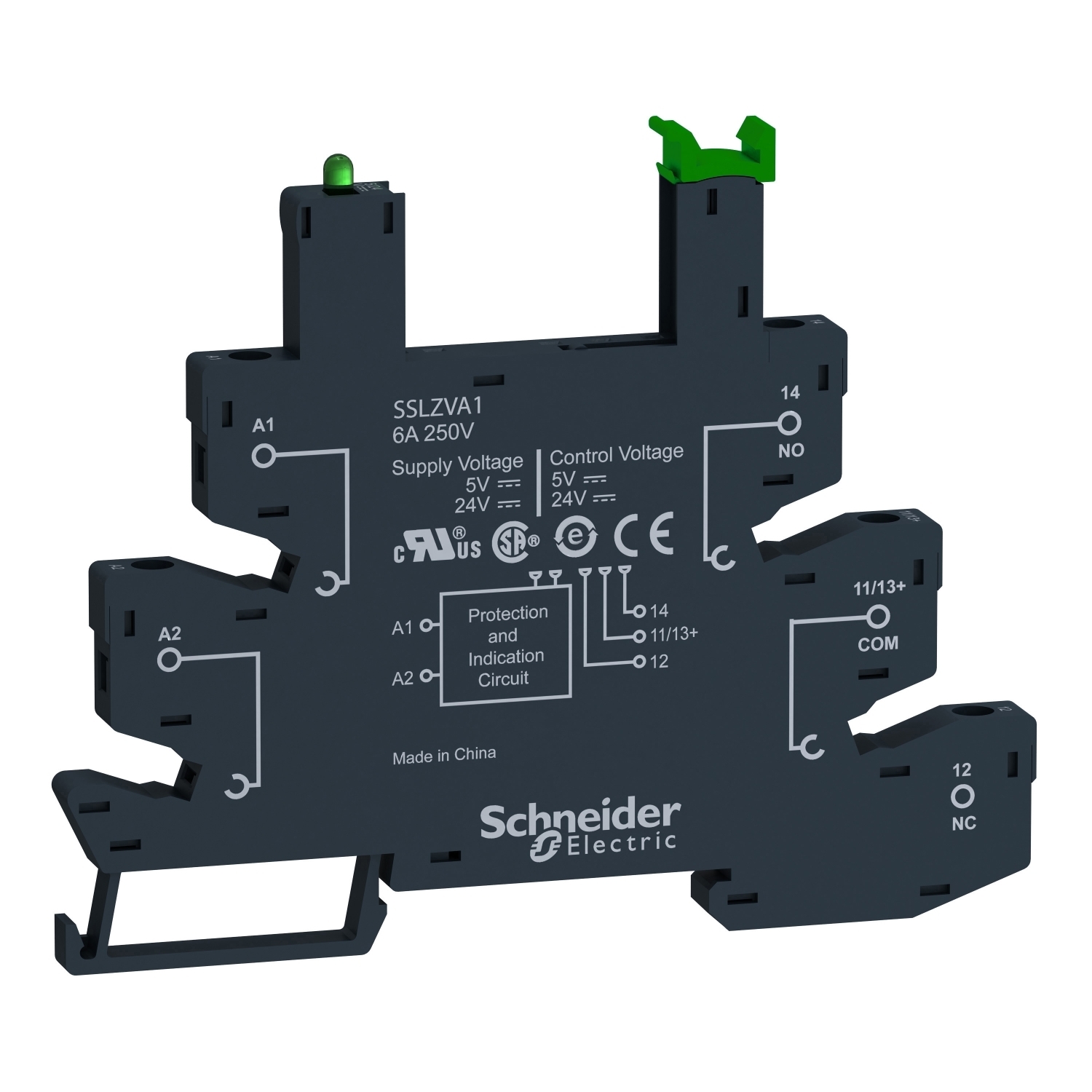 SSLZVA1 Socket, 5 to 24 V DC, 6 A, For Use With Zelio SSL1D03JD, SSL1D101JD, SSL1A12JD, SSL1A12JDR, SSM and SSP Relay, 5 Pin