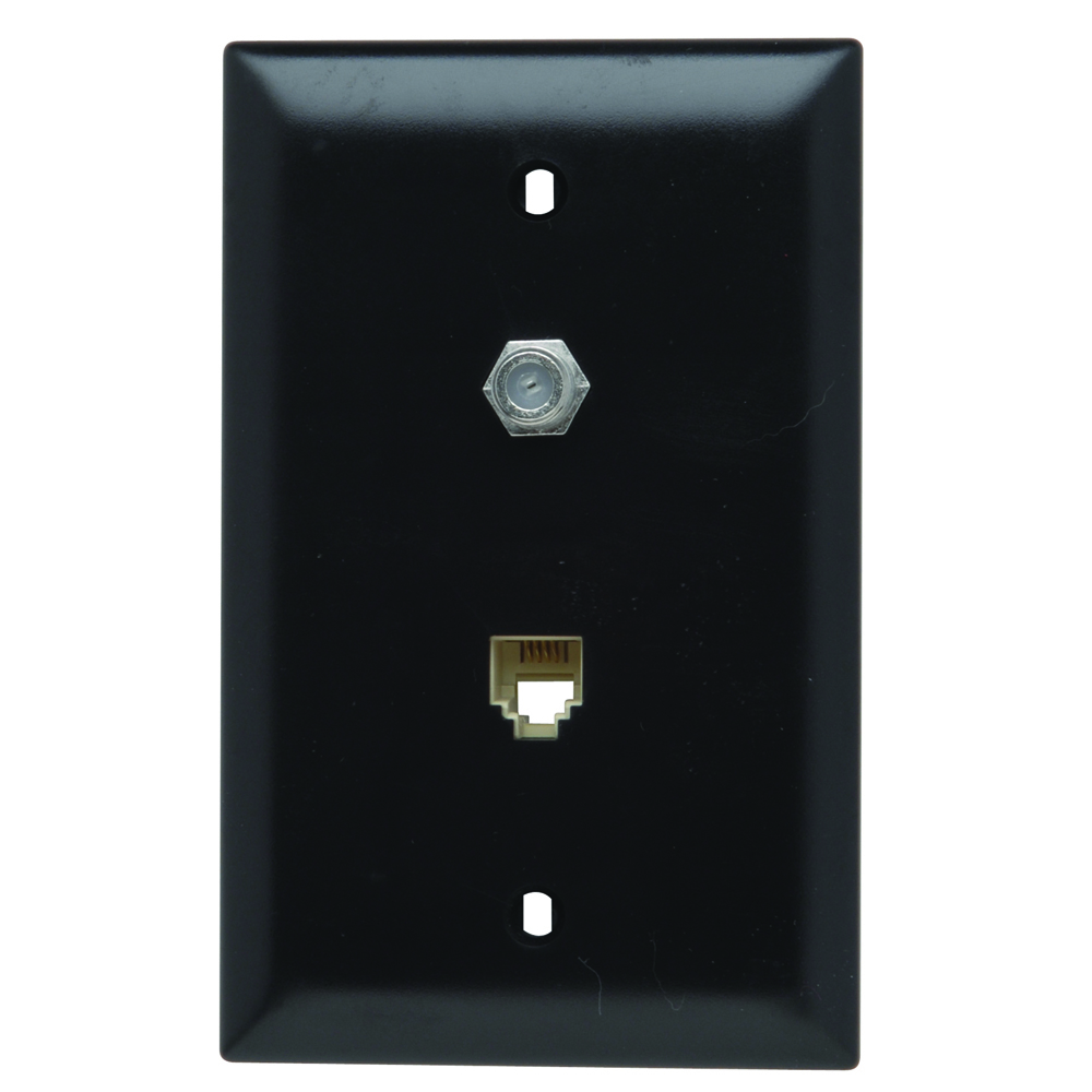 TPTELTV 1-Gang Combination Device Wallplate, Flush Mount, (1) F-Type Coaxial Connector/(1) 4-Conductor RJ11 Telephone Jack Configuration
