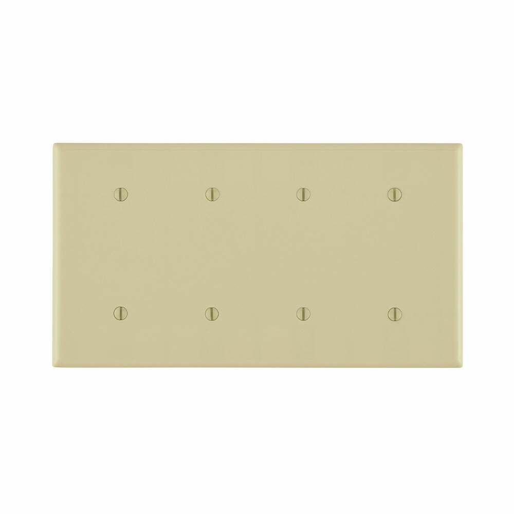 86057 Standard Size Blank Wall Plate, 4 Gangs, 8.19 in W x 4.5 in H, Thermoset Plastic, Ivory
