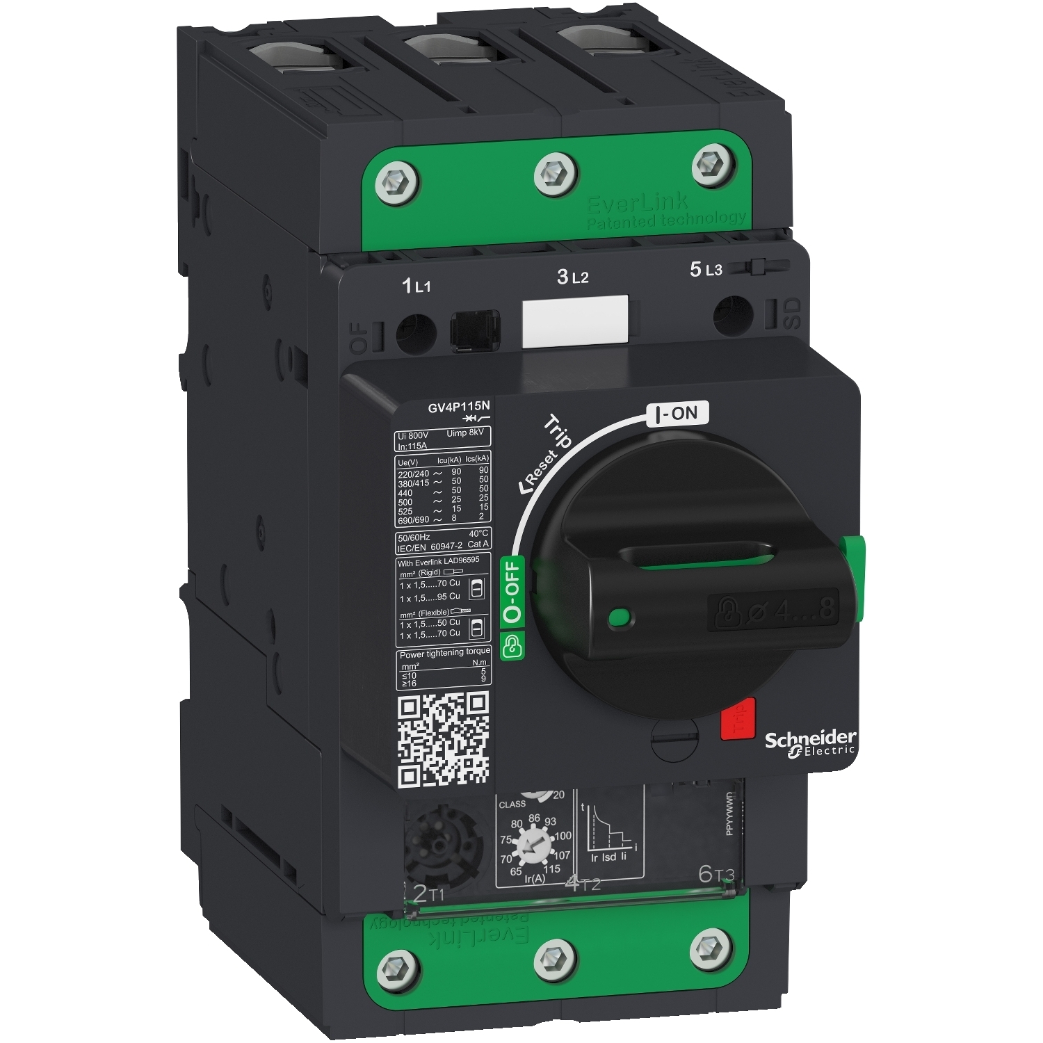 GV4P80N TeSys Deca Circuit Breaker, 690 to 800 V AC, 80 A, 50 kA Interrupt, 3 Poles