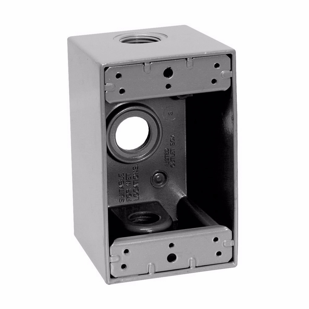 TP7074 Weatherproof Outlet Box, Die-Cast Aluminum, 24 cu-in Capacity, 1 Gangs, 3 Outlets, 3 Knockouts, 2-7/8 in W x 2-21/32 in D x 4-4/16 in H