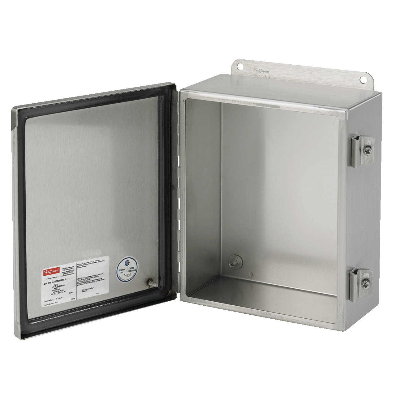 A1614CHNFSS6 Junction Box, 16 in H x 14 in W x 6 in D, Continuous Hinged/Screw Clamp Cover, NEMA 4X/IP66 NEMA Rating, 316L Stainless Steel