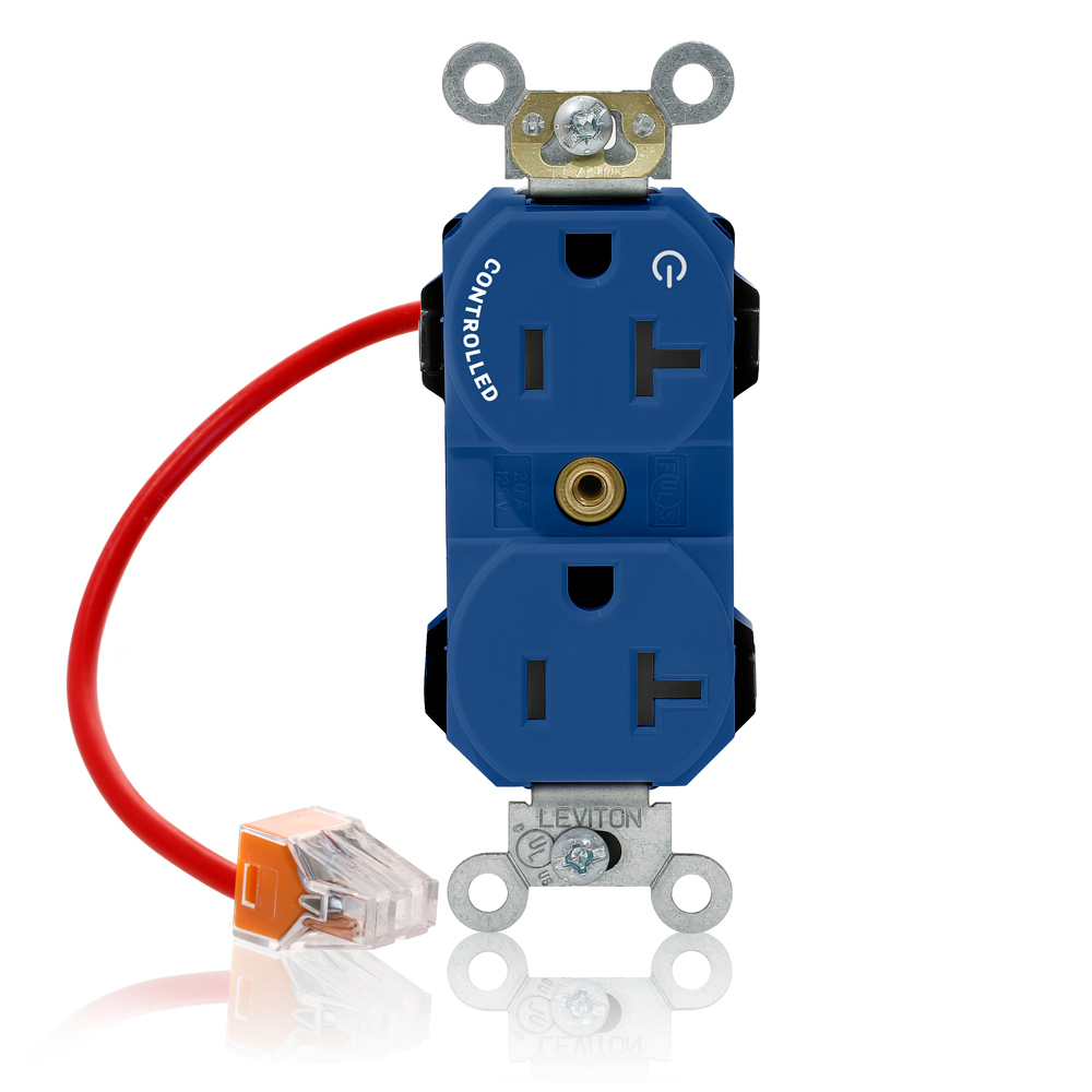 M5362-1CB Lev-Lok Duplex Heavy Duty Self-Grounding Smooth Face Standard Straight Blade Receptacle, 125 V AC, 20 A, 2 Poles, 3 Wires, Blue