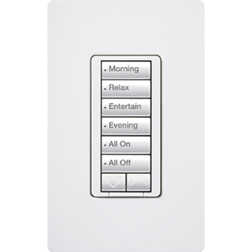 RRD-H6BRL-WH RadioRA 2 Maestro 6-Button Hybrid Keypad, 120 VAC, 1 Poles, Fade/Toggle On/Off Operation, White