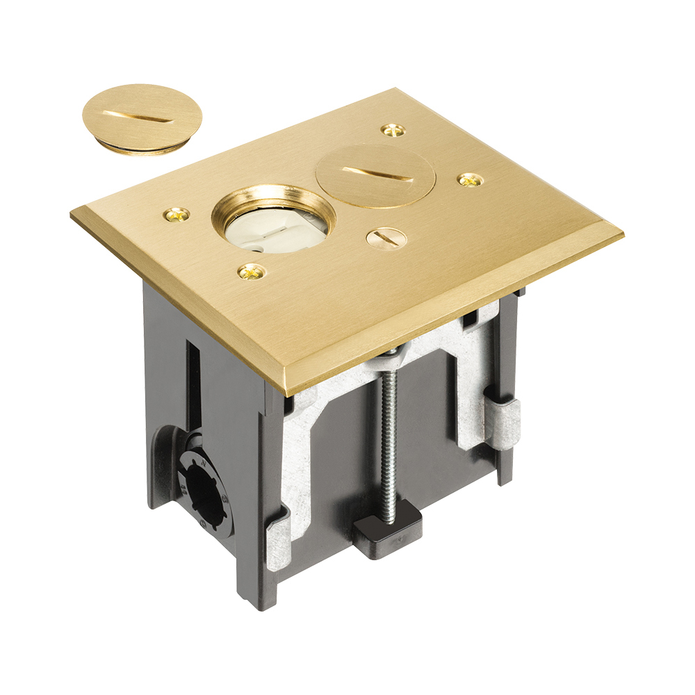 FLBA101MB Adjustable Floor Box With Metallic Cover, Threaded Blanks, Plastic, 18.3 cu-in Capacity, 1 Gangs, 2 Outlets, 4.25 in L x 5.155 in W x 4.031 in H