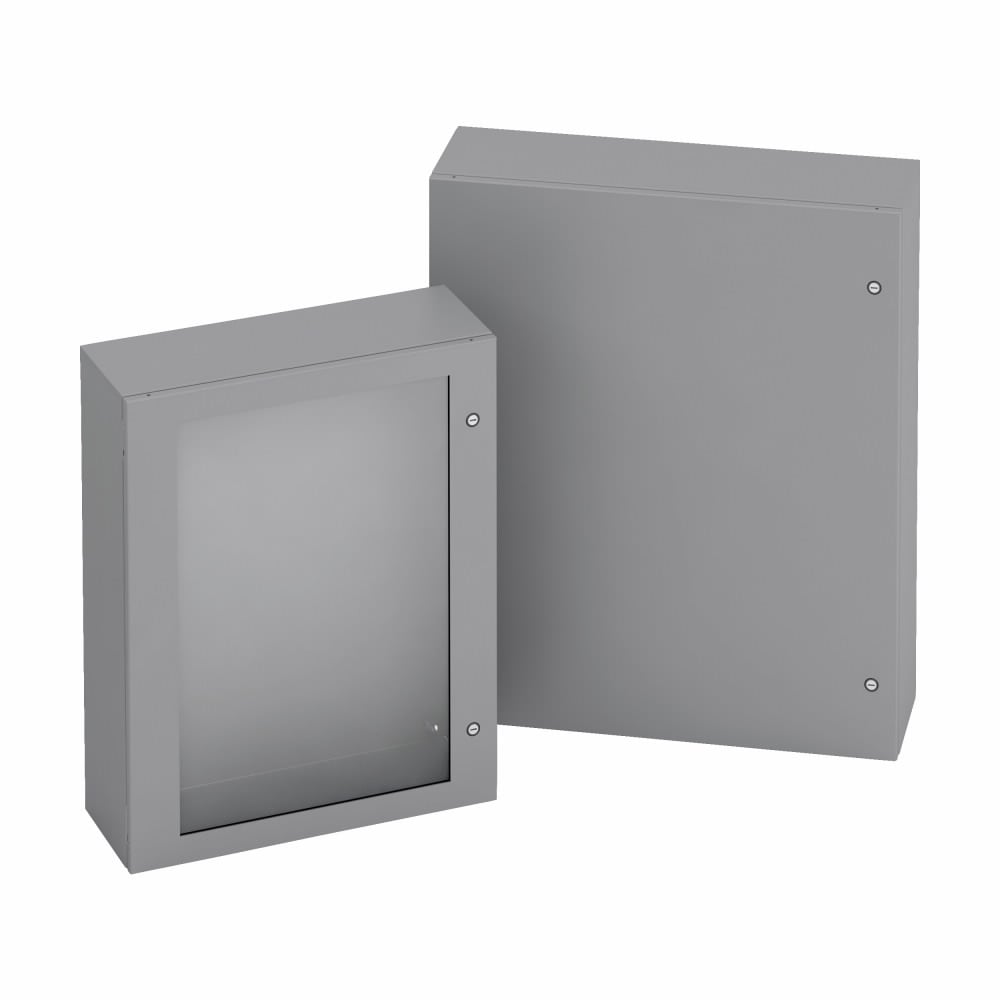 16168-SD Premier 1-Solid Door Slotted Electrical Enclosure, 16 in W x 8 in D x 16 in H, NEMA 4/12 NEMA Rating, Carbon Steel