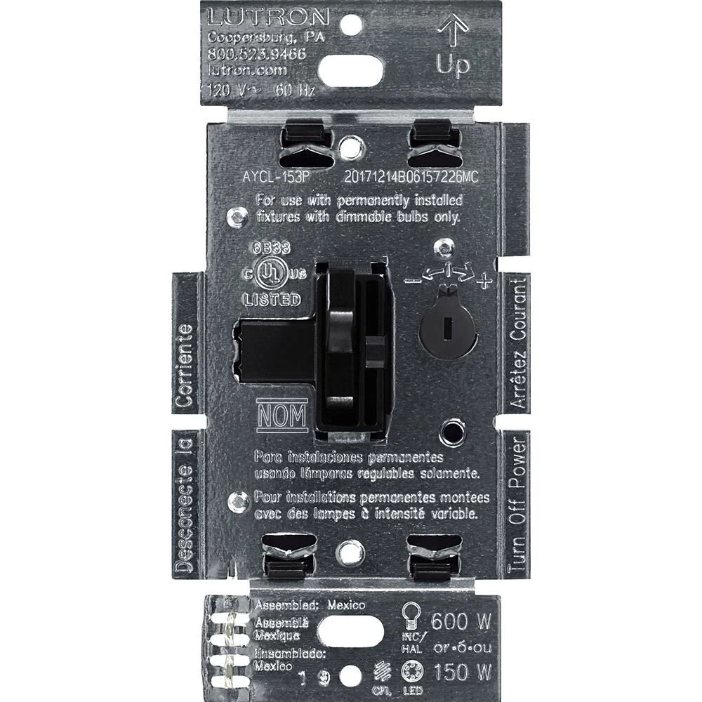 AYCL-153P-BL Ariadni LED+ Dimmer Switch, 150W LED, 1 Pole/3-Way, No Neutral Required, 120V, Black