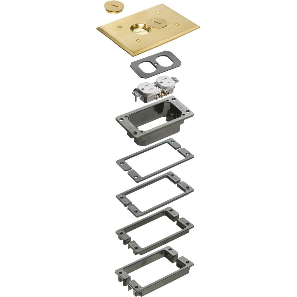 FLBC101MBTK Concrete Rough-In Floor Box Trim Kit, Brass/Plastic, 1 Gang