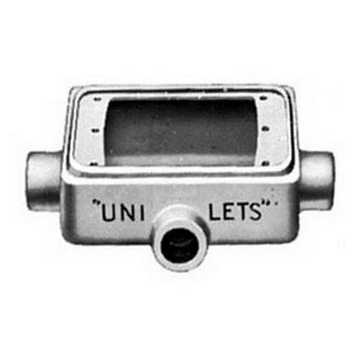 FSCT175 Unilets Type FSCT Heavy Duty Shallow Device Box With Internal Ground Screw, Malleable Iron, 25 cu-in Capacity, 1 Gangs, 3 Outlets, 3 Knockouts, 4.56 in H x 2.81 in W x 2 in D