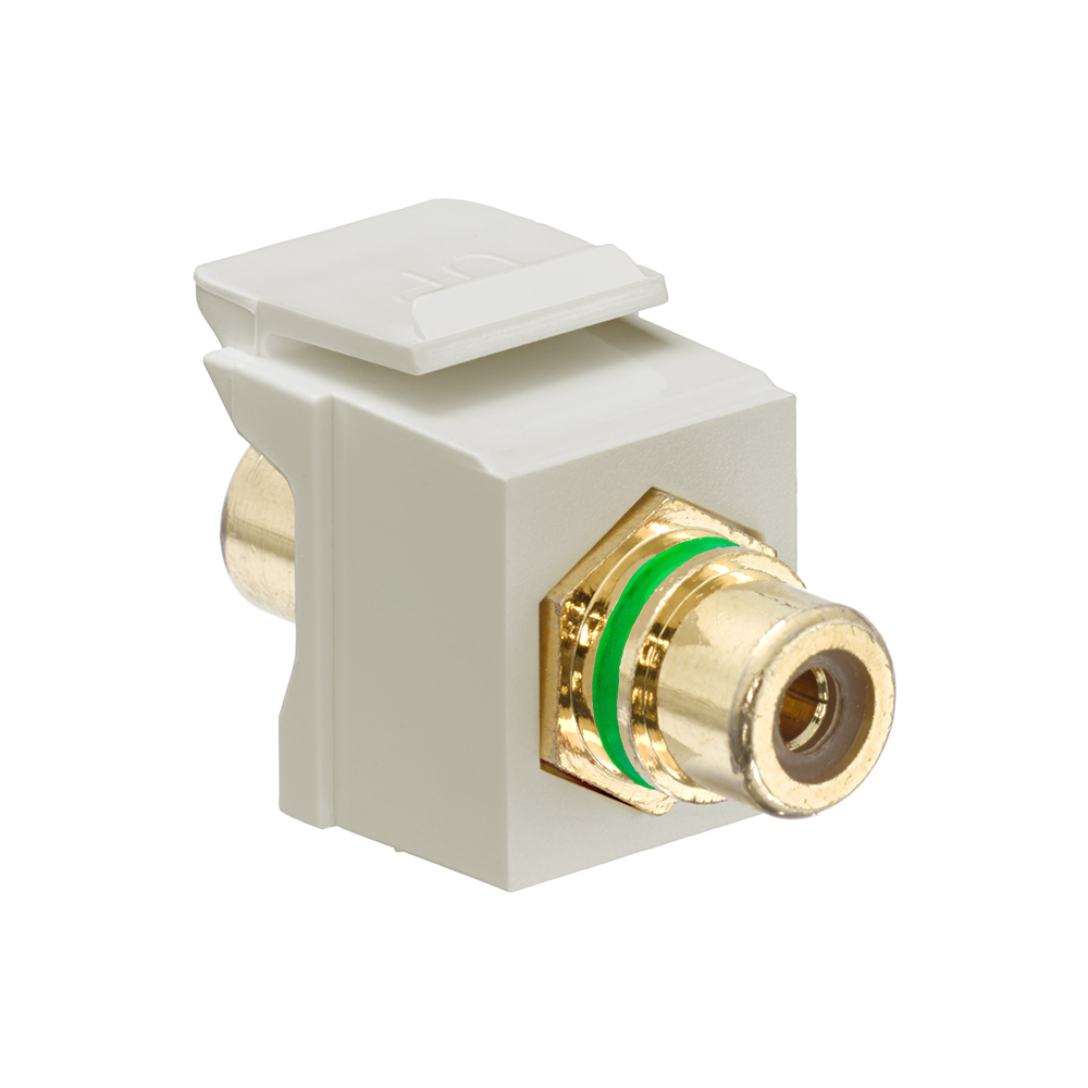 40830-BIV QuickPort Feed-Through RCA Connector With Green Stripe, Snap-In Connector, Shielded A/V with Terminated RCA Plugs Cable