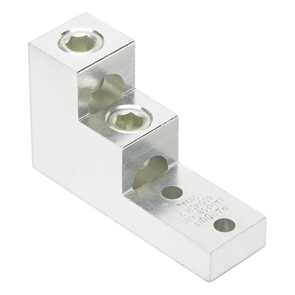 LAM2SB600-38-1Y Pan-Lug 2-Barrel Vertical Mechanical Connector Lug, 2 AWG to 600 kcmil Aluminum/Copper/Stranded Conductor, 3/8 in Stud, 2 Bolt Holes, Aluminum