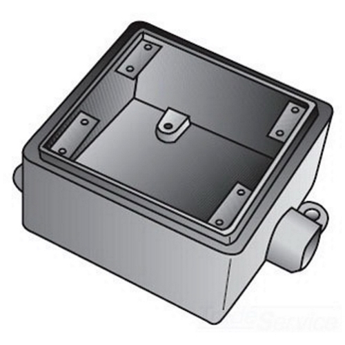 FS275 Type FS Heavy Duty Shallow Device Box With Internal Ground Screw, Feraloy Iron Alloy, 33.2 cu-in Capacity, 2 Gangs, 1 Outlets, 1 Knockouts, 4-11/16 in H x 4-11/16 in W x 2-3/8 in D