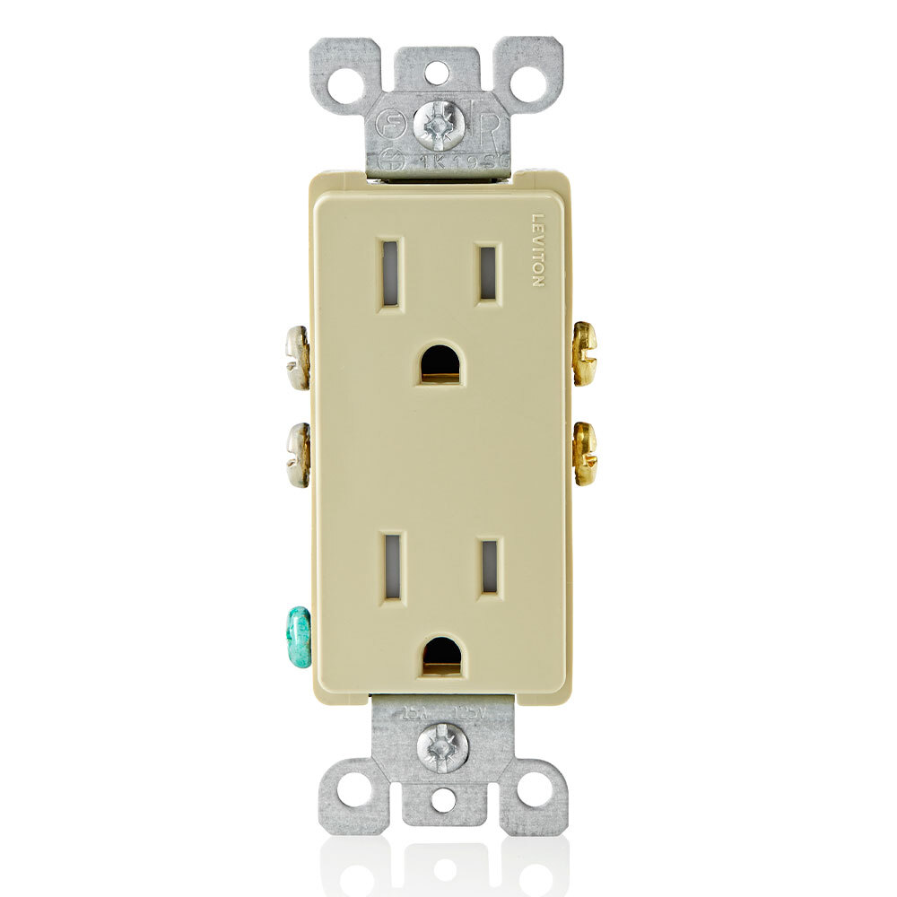 T5325-I Duplex Grounding Tamper-Resistant Straight Blade Receptacle, 125 V AC, 15 A, 2 Poles, 3 Wires, Ivory