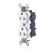 MT563-SW Lev-Lok 1-Phase Duplex Heavy Duty Tamper Resistant Straight Blade Receptacle, 125 V AC, 20 A, 2 Poles, 3 Wires, White