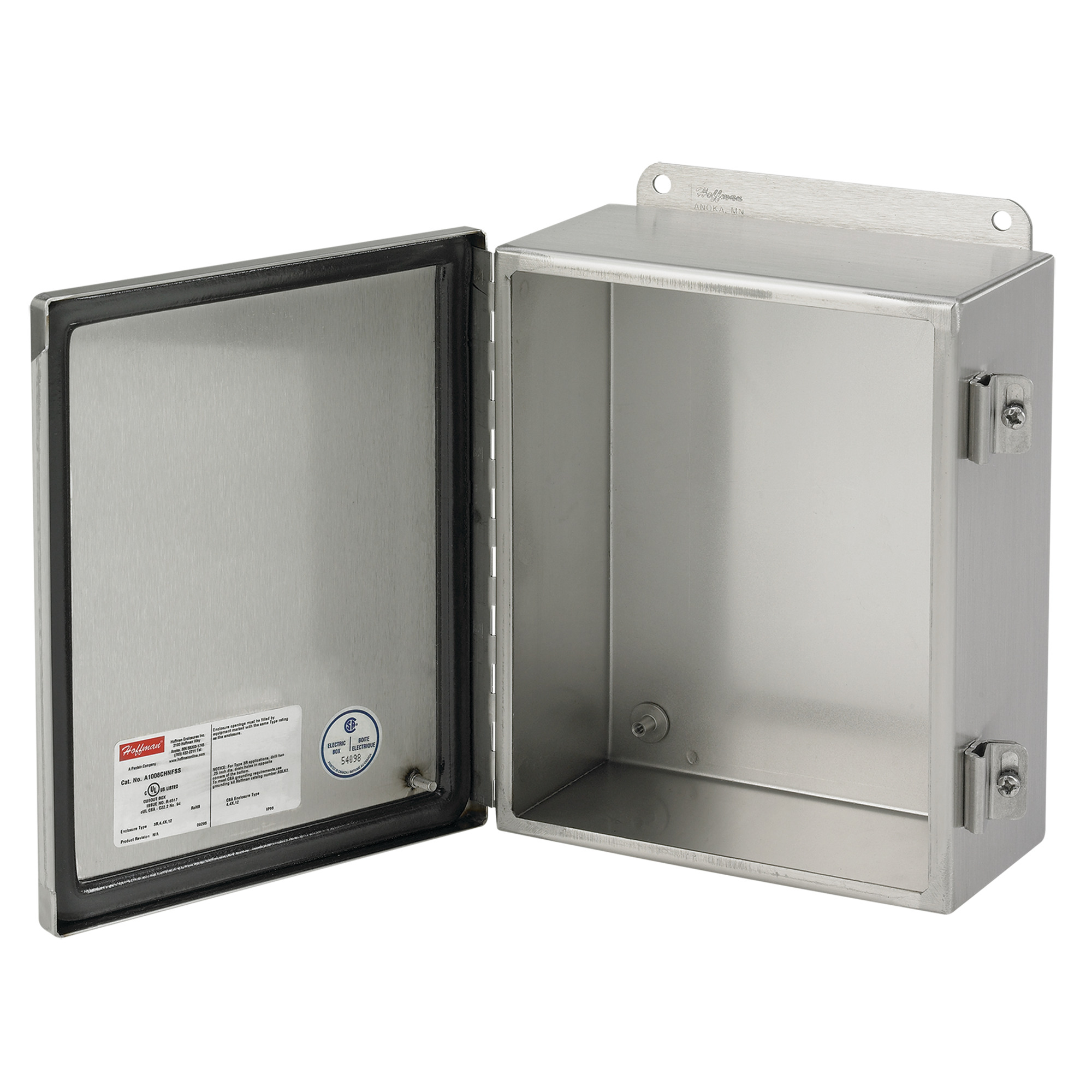 A6044CHNFSS Junction Box, 6 in H x 4 in W x 4 in D, Continuous Hinged/Screw Clamp Cover, NEMA 4X/IP66 NEMA Rating, 304 Stainless Steel