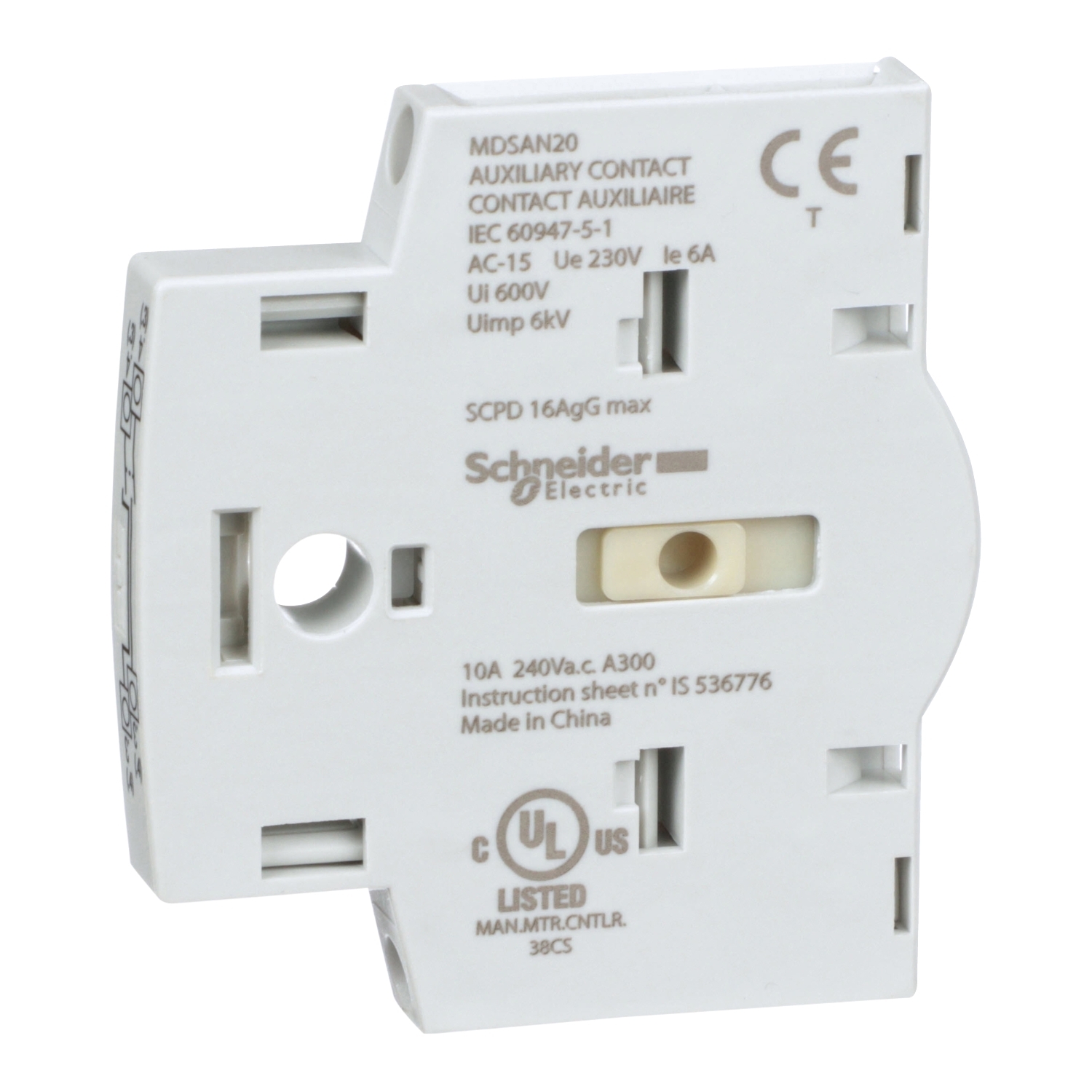 MDSAN20 Auxiliary Contact, 600 V AC, 10 A, 2NO Contacts