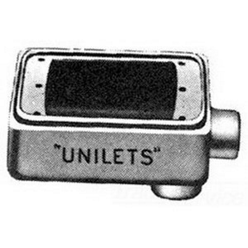 FSLA-1-50 Unilets Type FSLA Heavy Duty Shallow Device Box With Internal Ground Screw, Malleable Iron, 25 cu-in Capacity, 1 Gangs, 2 Outlets, 2 Knockouts, 6.06 in H x 2.81 in W x 2 in D