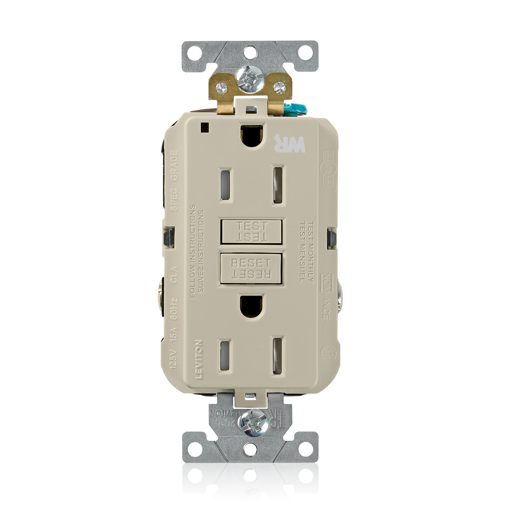 G5262-WTI SmartlockPro Slim Duplex Feed Through Self-Test Tamper/Weather Resistant GFCI Receptacle, 125 V AC, 15 A, 2 Poles, 3 Wires, Ivory
