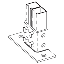 B281FLHDG Rectangular Post Base, Flush to Side Channel Position, 3-1/2 in H Base, For Use With 1-5/8 x 1-5/8 in B22A, B22B and B22C Series Side by Side Channel, Steel