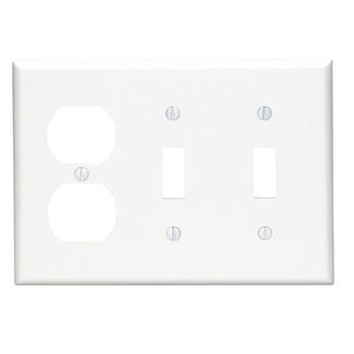 88021 Standard Size Combination Wall Plate, 3 Gangs, 6.38 in W x 4.5 in H, Thermoset, White