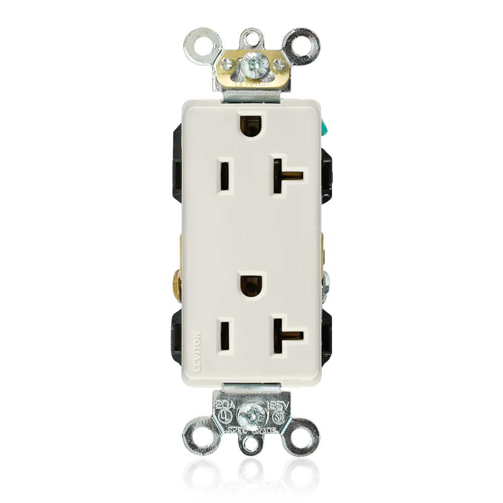 16362-T Duplex Heavy Duty Self-Grounding Straight Blade Receptacle, 125 VAC, 20 A, 2 Poles, 3 Wires, Light Almond